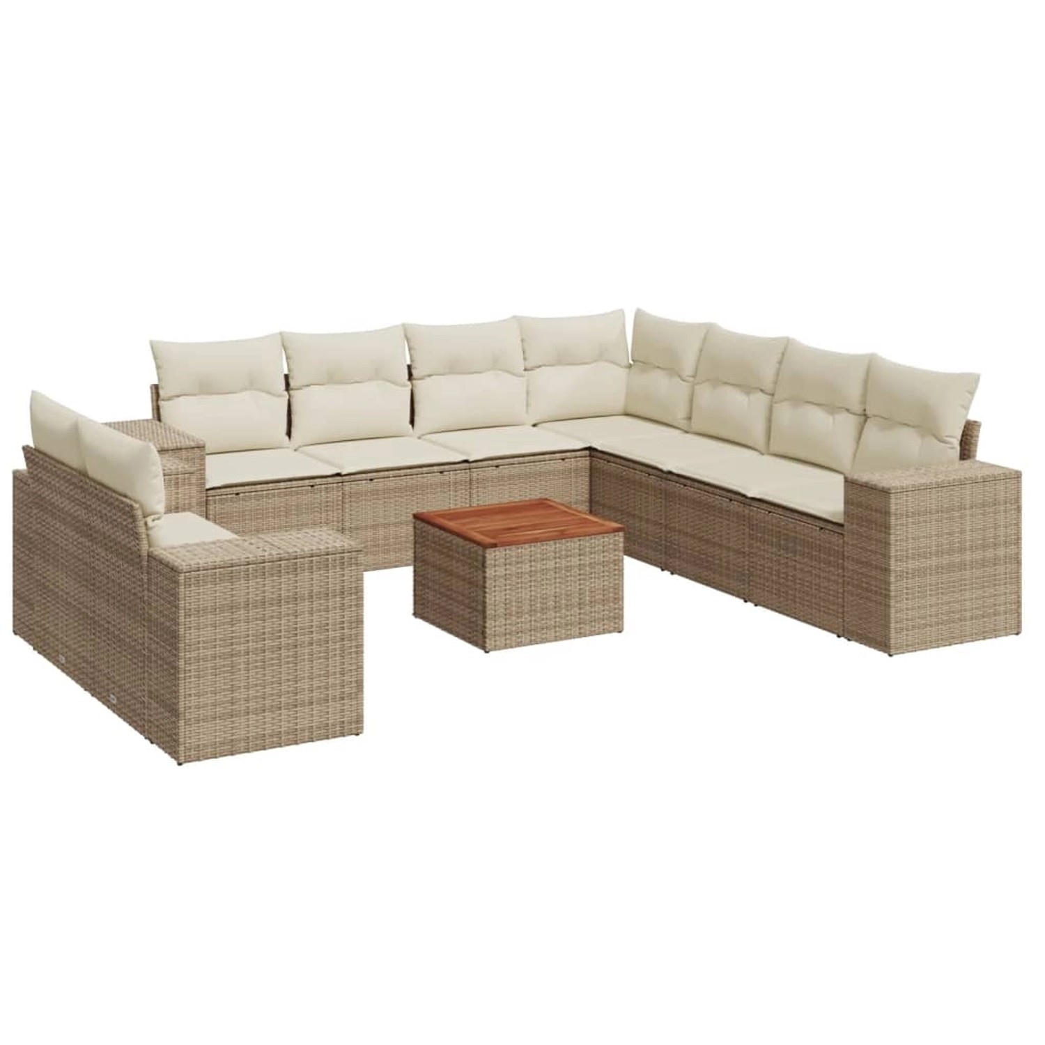 vidaXL 10-Tlg Garten-Sofagarnitur mit Kissen Beige Poly Rattan 3225512