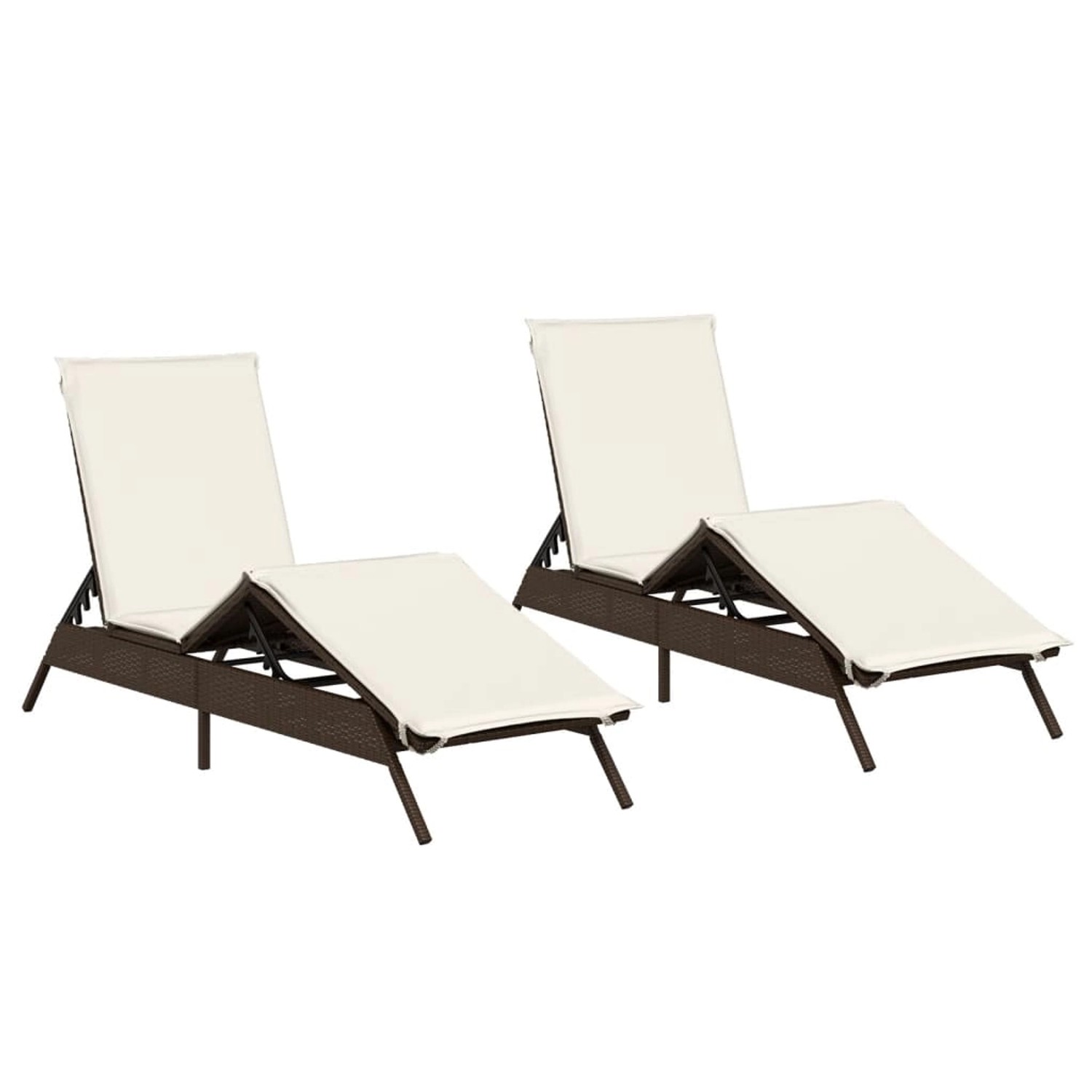 vidaXL Sonnenliegen mit Auflagen 2 Stk Braun Poly Rattan 3261579