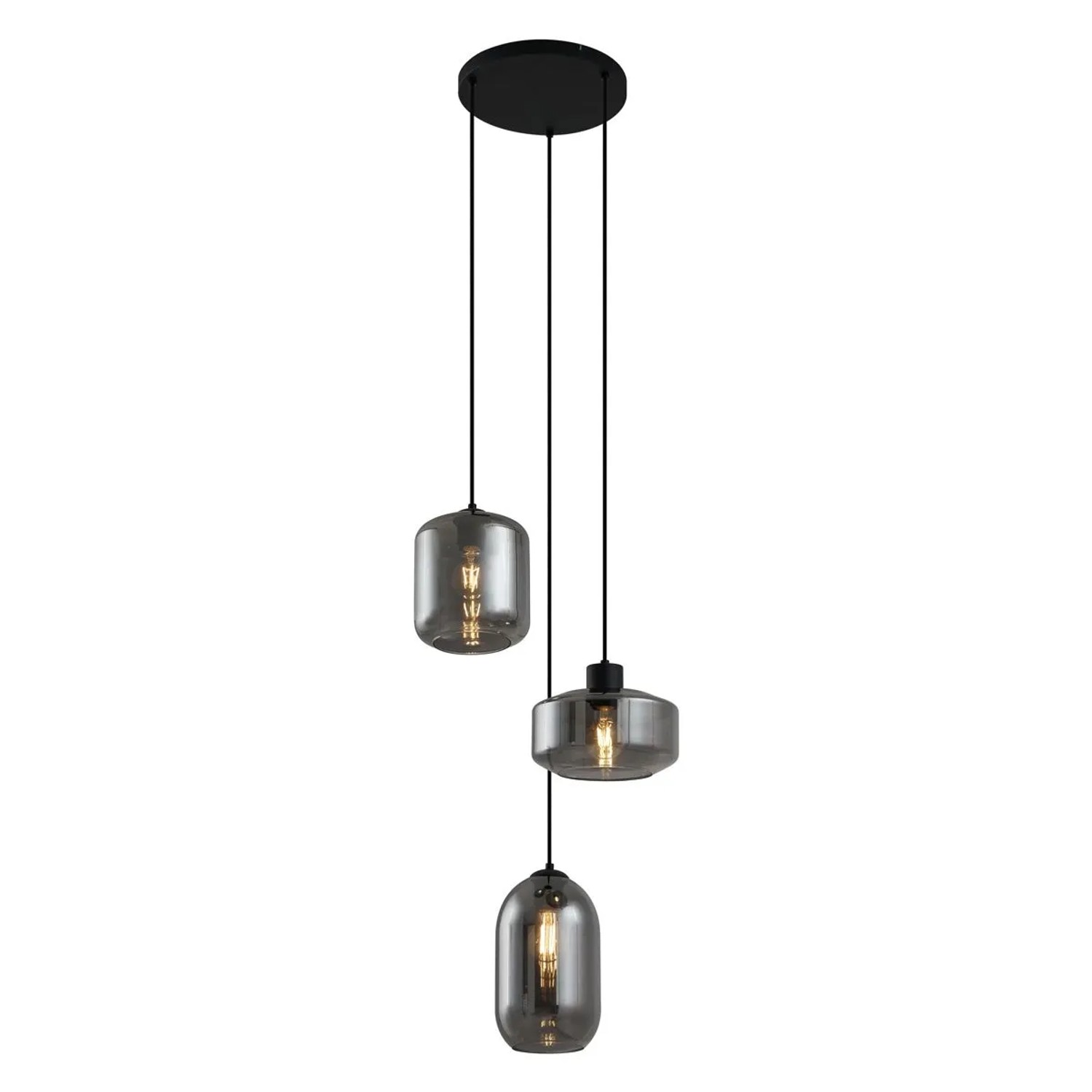 Qazqa Moderne Hängelampe Schwarz Mit Rauchglas 3-flammig Sheena