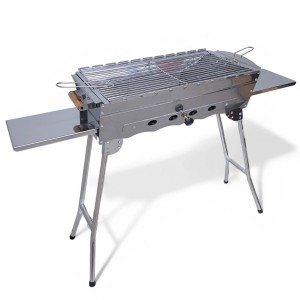 Edelstahl Schaschlik Grill „Grillpeter Mangal Khan“ mit Grillrost und Ablagen, klappbar.