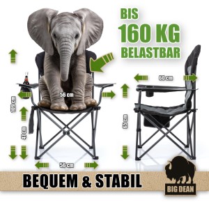 BigDean Luxus Campingstuhl Faltbar 160 KG Belastbar Ultragroß Mit Hochlehner Bequem Gepolster Klappstuhl