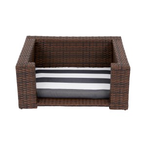 Teamson Pets Rattan Hochbett für Katze/Hund mit gestreiftem Kissen. Hundekörbchen aus Rattan.