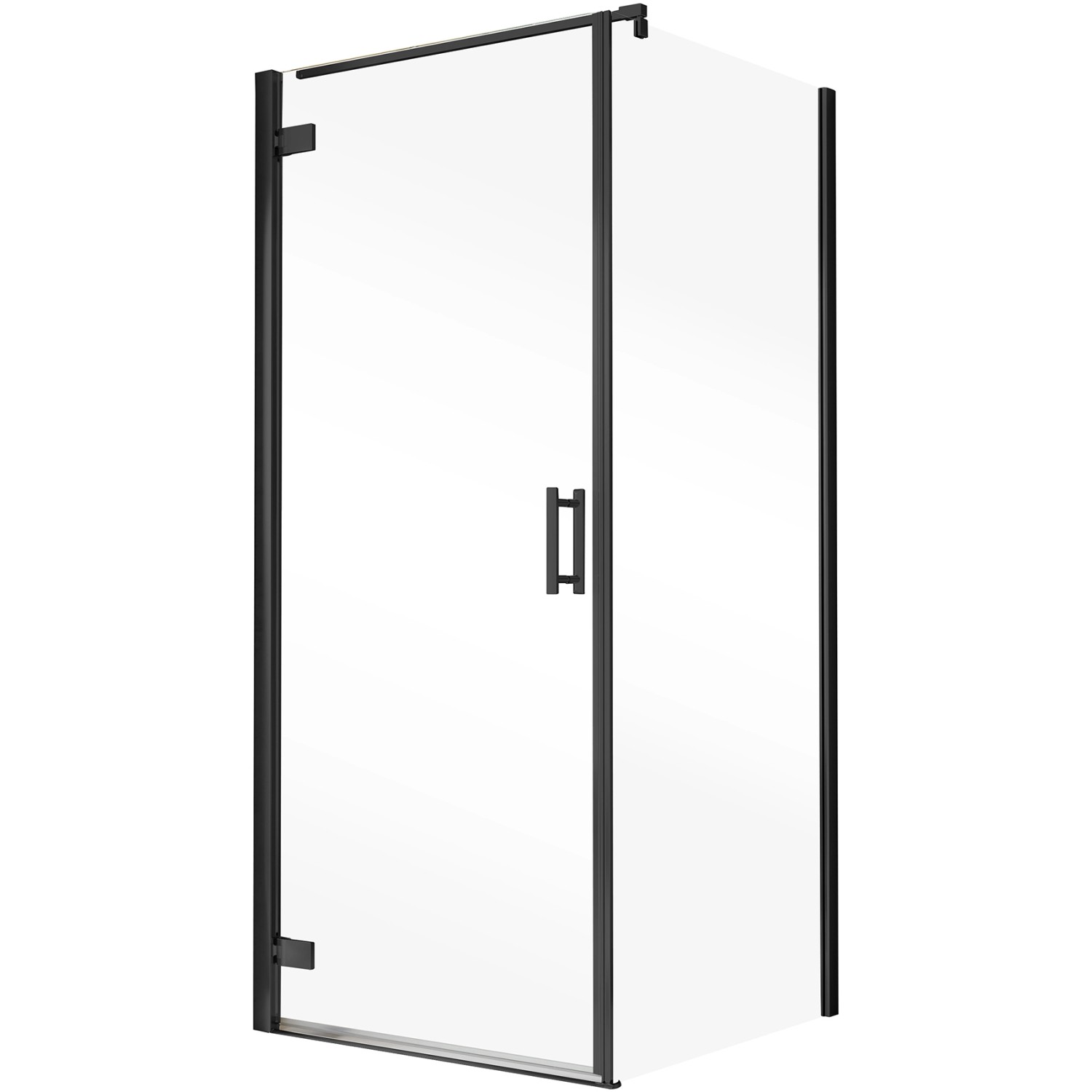 Schulte Drehtür Toura L mit Seitenwand, 200x80x80cm, Schwarz, Klarglas. Pendelbare Duschtür für kleine Bäder.