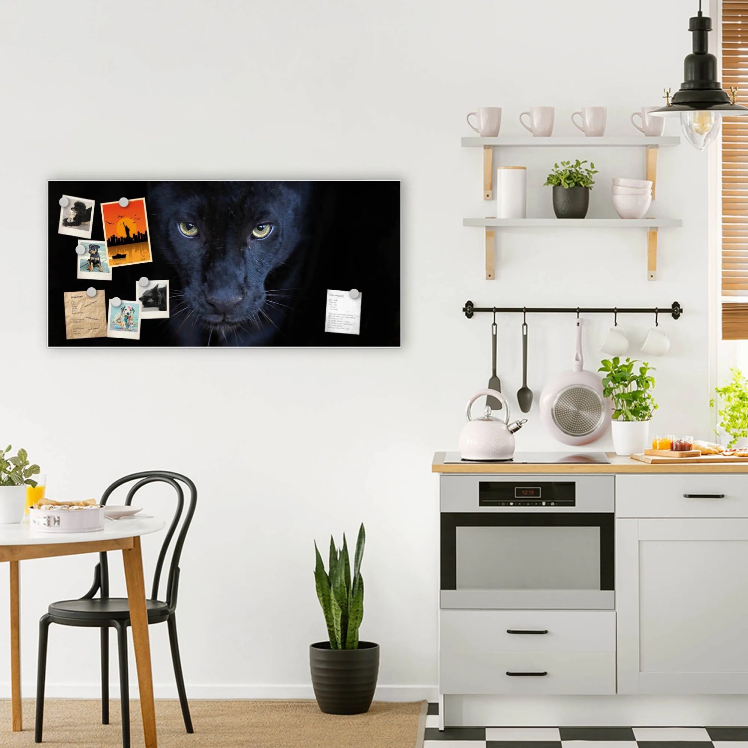 Banjado Magnettafel mit Panther-Motiv Nora, 78x37cm, inklusive Magnete. Wanddekoration für Notizen.