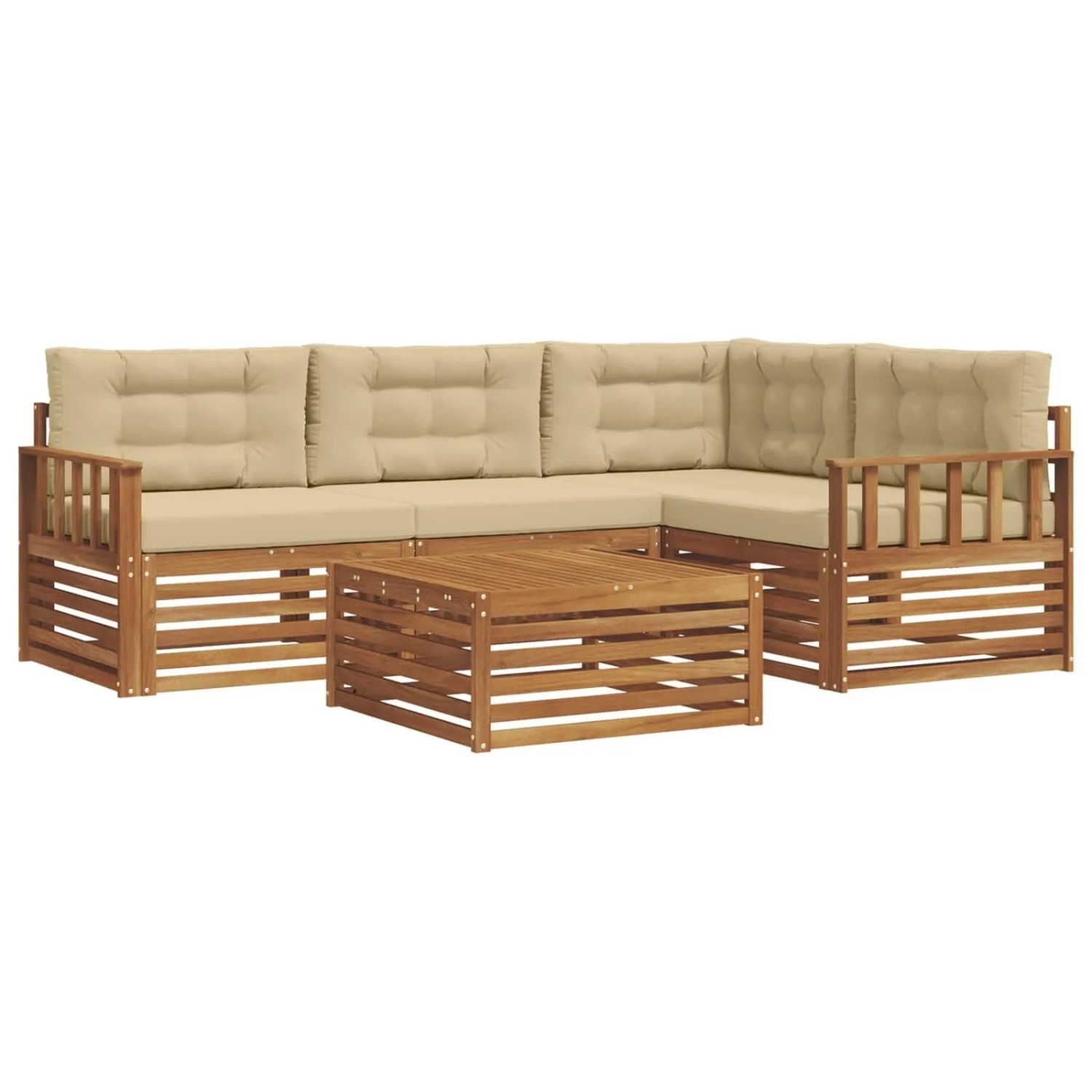 vidaXL Outdoor-Sofagarnitur mit Kissen 5-Tlg Natur und Beige 3373413