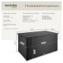 Schwarze Tectake Auflagenbox Oslo aus Polyrattan mit Aluminiumgestell, 750 Liter Volumen.
