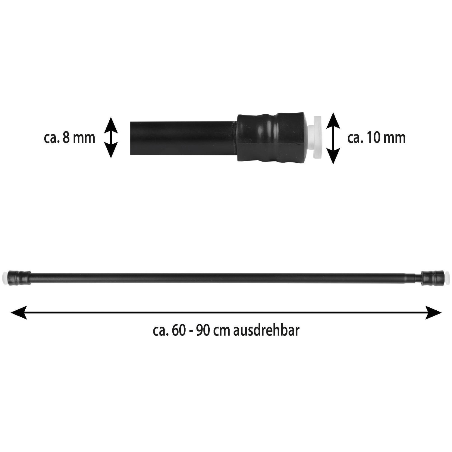 Bestlivings Klemmstangen 2er-Pack, schwarz, 60-90cm, ausziehbar für Gardinen & Vorhänge.