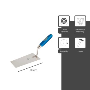 Berner Putzkelle 16cm, rostfrei mit blauem Holzgriff. Maurerkelle für Farben- & Tapetenzubehör.