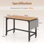 Mobiler Schreibtisch Natur mit Rollen, schwarzem Metallgestell und grauem Ablagefach. Ideal als Computertisch.