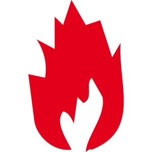 Rotes Flammensymbol für Brandschutz und feuerhemmende EI-30 Türbänder.