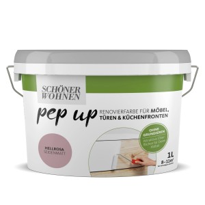 Eimer Schöner Wohnen pep up Renovierfarbe in Hellrosa für Möbel, Türen und Küchenfronten.