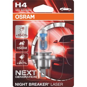 Osram Night Breaker Laser H4 Scheinwerferlampe für Autoelektrik. Bis zu 150% mehr Helligkeit.