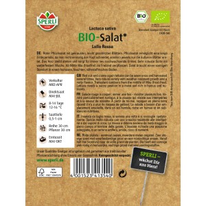 Sperli Bio-Pflücksalat Lollo Rossa Samenpackung mit Produktinformationen.