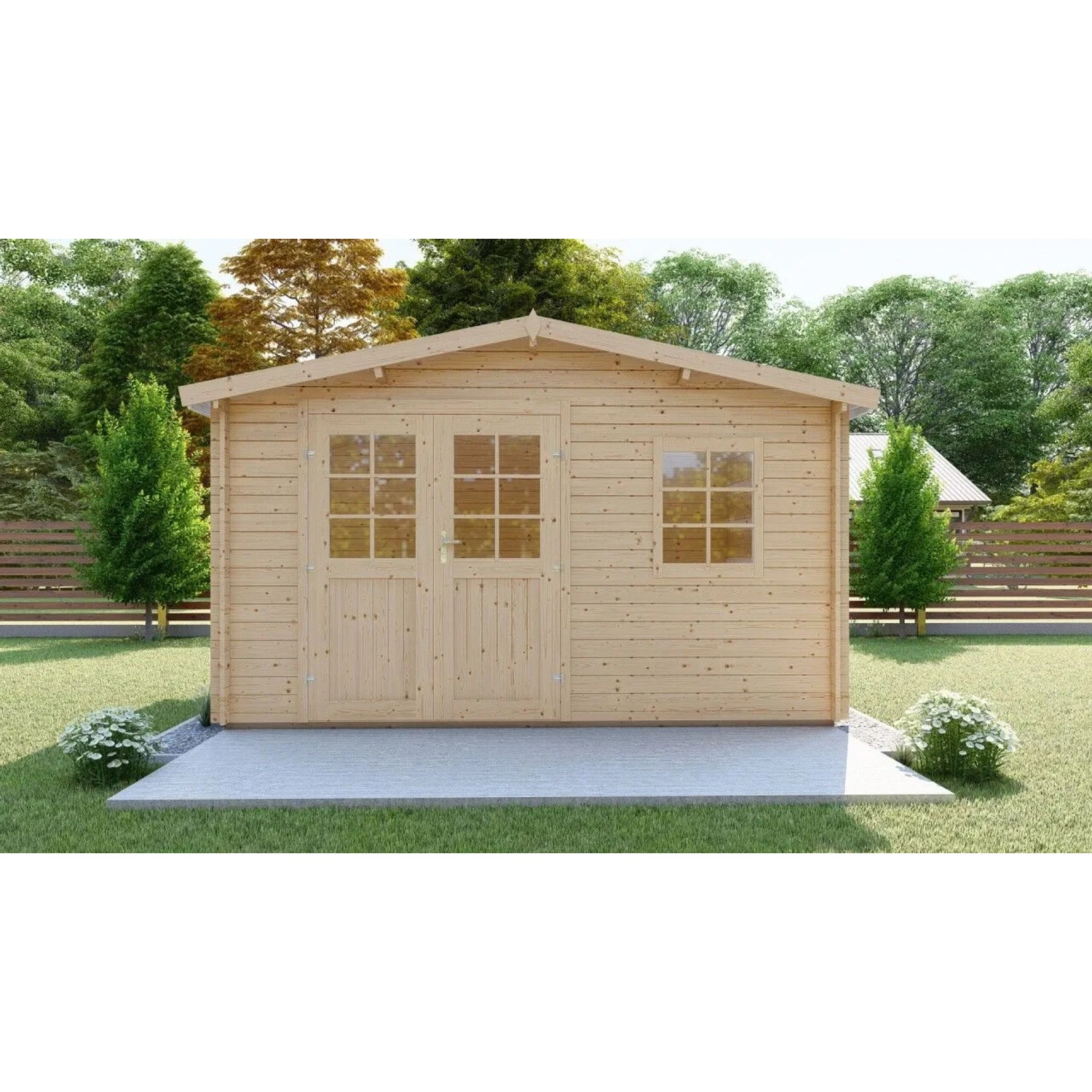 Finn Art Blockhaus 28mm Holz Gartenhaus 4x4m Schweden 19 mit Doppeltür und 18mm Fußboden