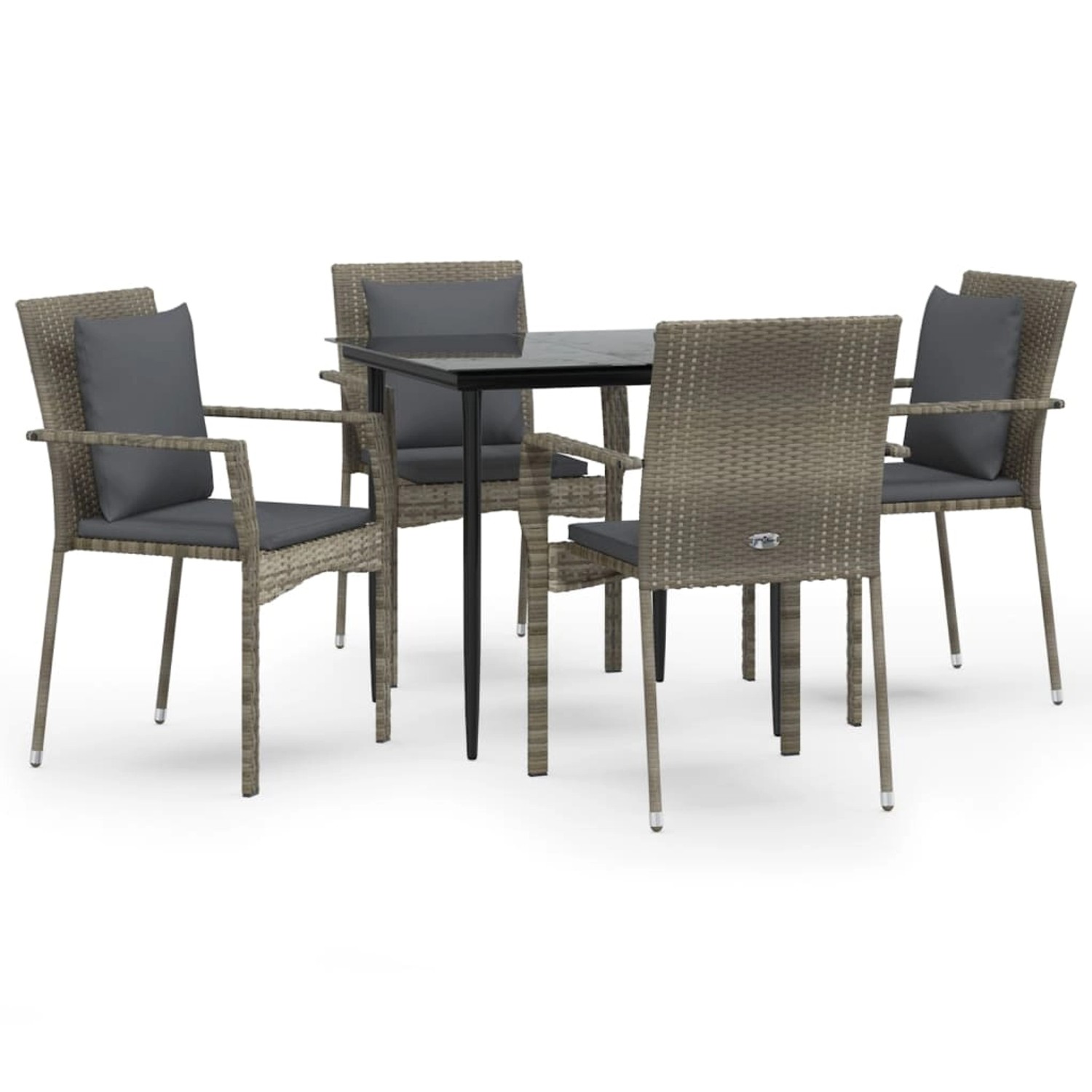 vidaXL 5-Tlg Garten-Essgruppe mit Kissen Schwarz und Grau Poly Rattan 3185102