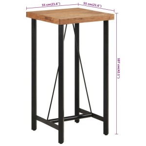 vidaXL Bartisch aus Akazie und Eisen, 55x55x107 cm. Quadratischer Stehtisch für Küche oder Bar.