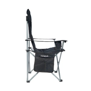 Faltbarer, schwarzer 24MOVE Campingstuhl mit Tragetasche, belastbar bis 150kg.