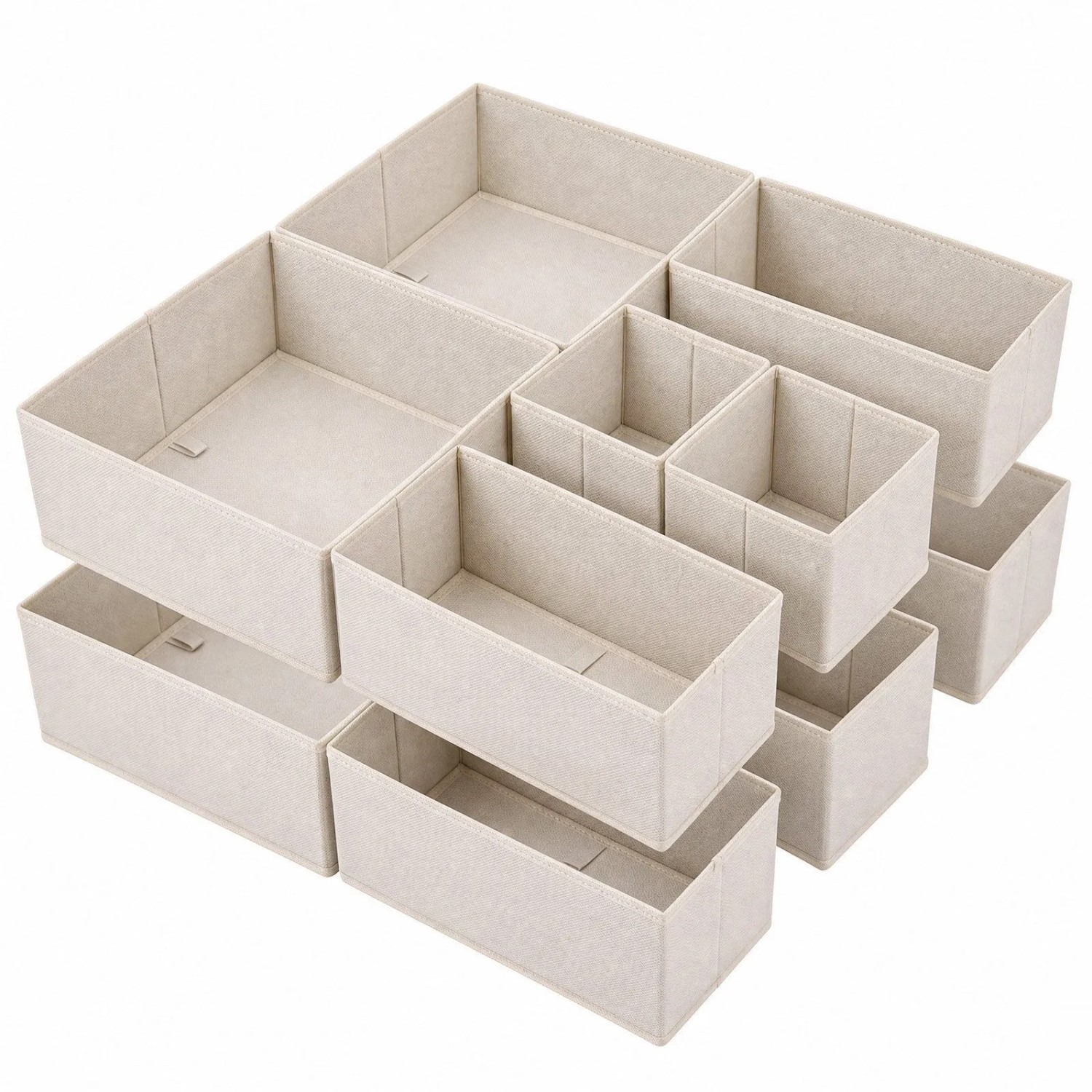 Sekey Aufbewahrungsboxen aus Vliesstoff Faltbare Stoffboxen Organizer 12 St Beige S 28x28x13x2 14x28x13x2 14x14x13x2 für Schrank und Kleiderschrank