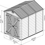 Skizze Palram Canopia Skylight 1.9x2.3 Gerätehaus Braun mit Maßangaben.