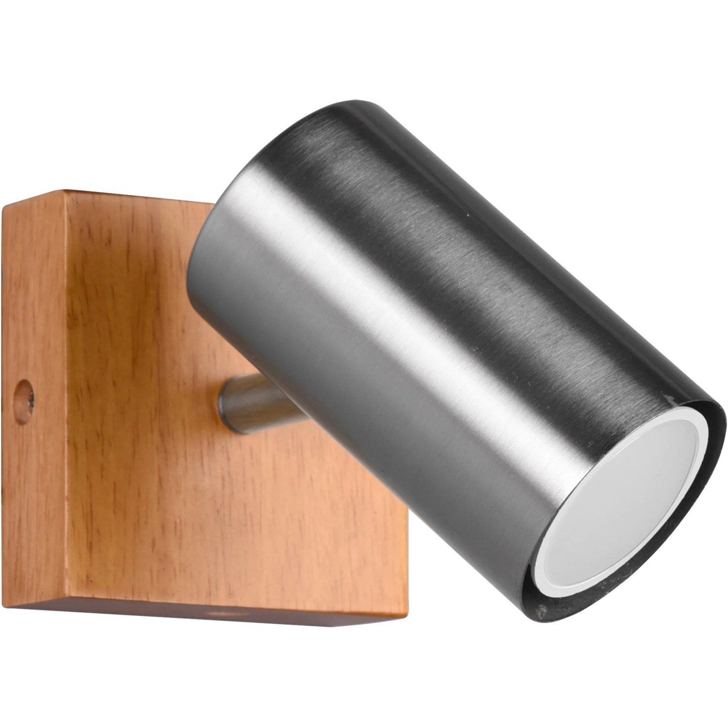 Trio Strahler Marley, 1-flammig, Nickel matt mit Holzsockel. Deckenspot für Wohn- und Schlafzimmer.