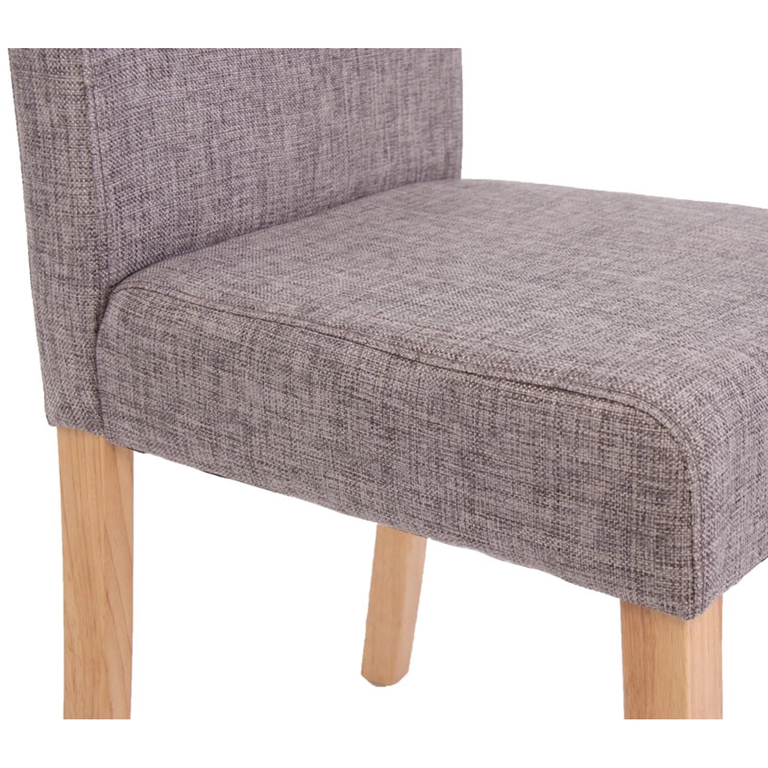 Detailansicht: Grauer Polsterstuhl Littau (6er-Set) mit hellen Holzbeinen.