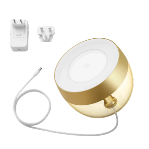 Philips Hue Iris Tischleuchte Gold mit Zubehör: Smarte LED Lampe für indirektes, farbiges Licht.