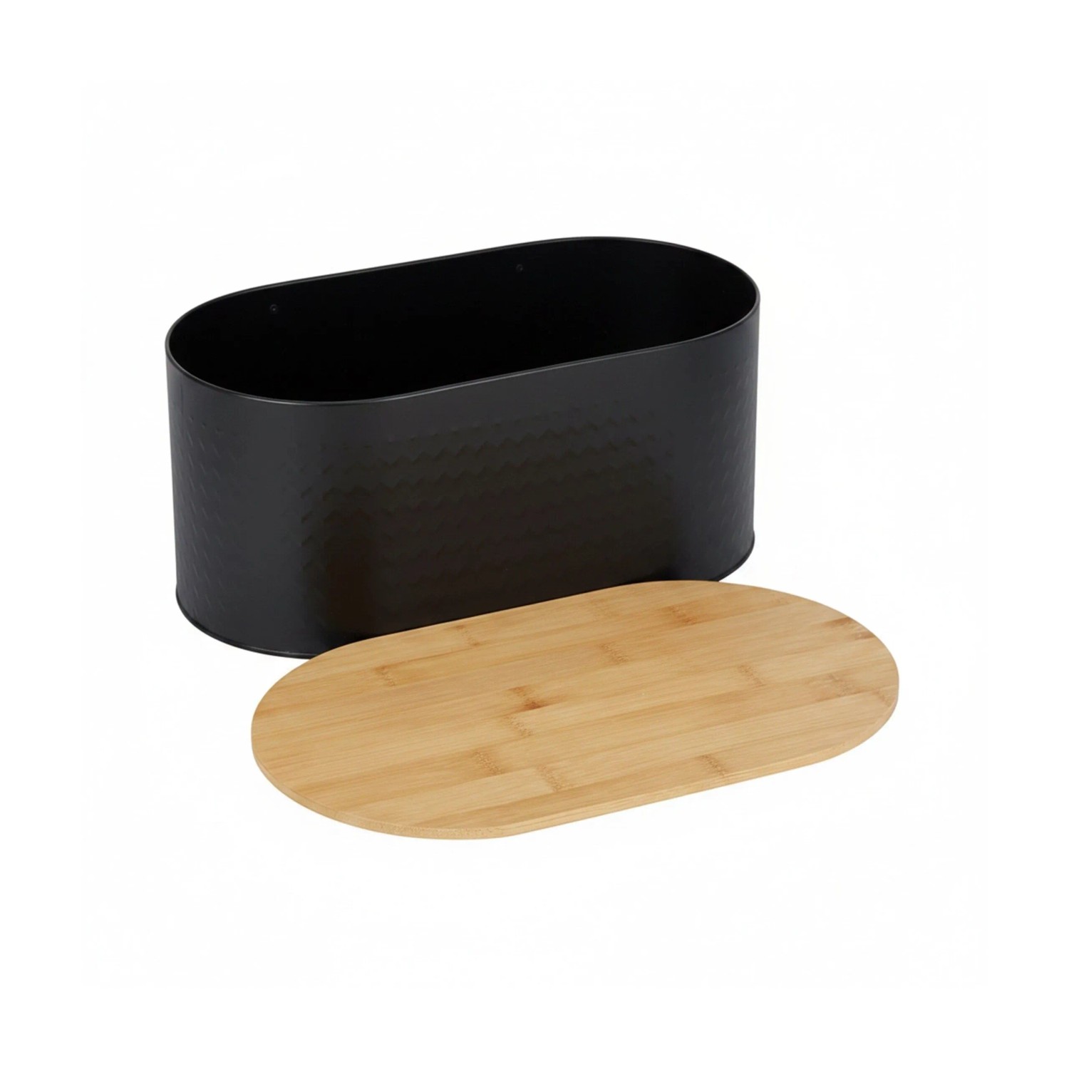 Relaxdays Brotkasten Stahl Bambus Schwarz Oval 15,5 cm x 34 cm x 18,5 cm