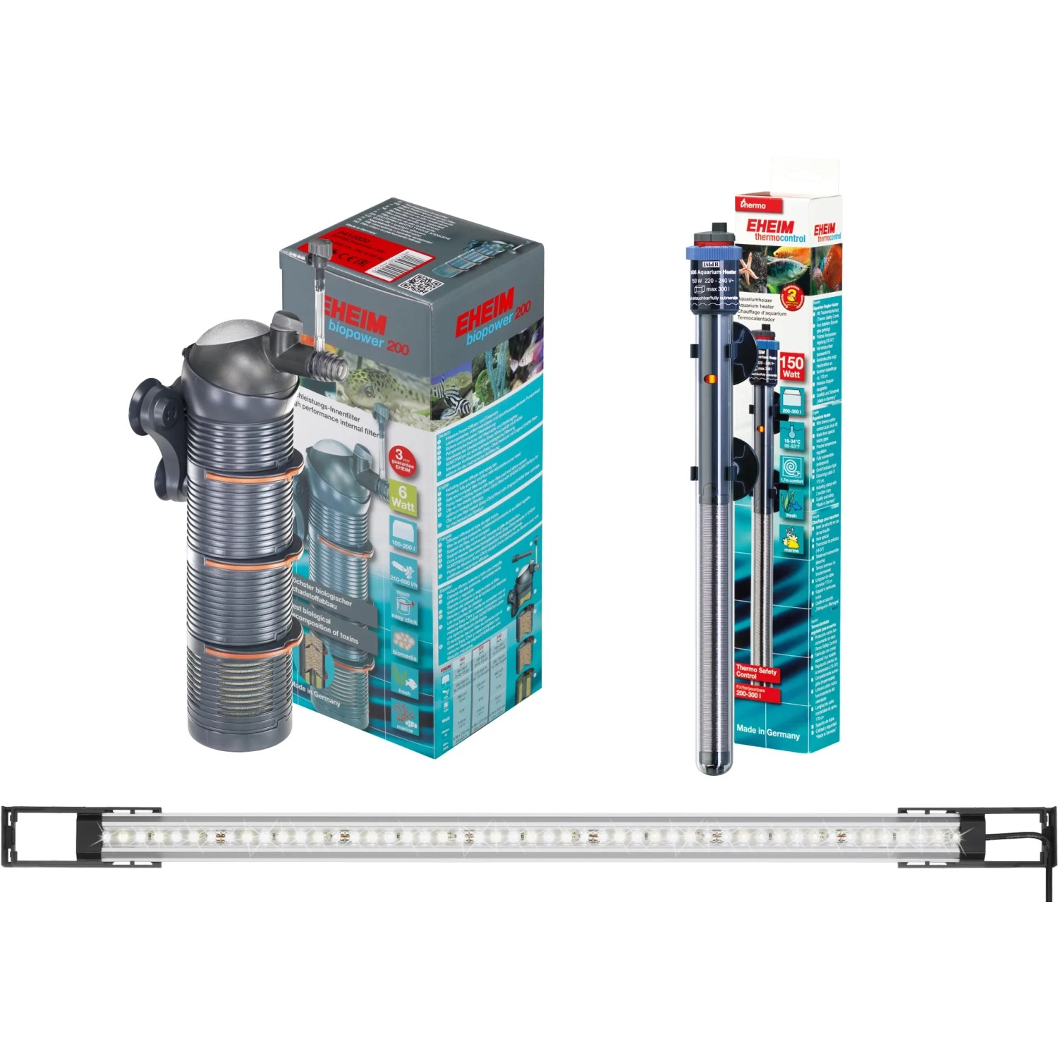 Eheim Innenfilter, Heizer und LED-Beleuchtung für Aquarium-Kombination VivalineLED 180.