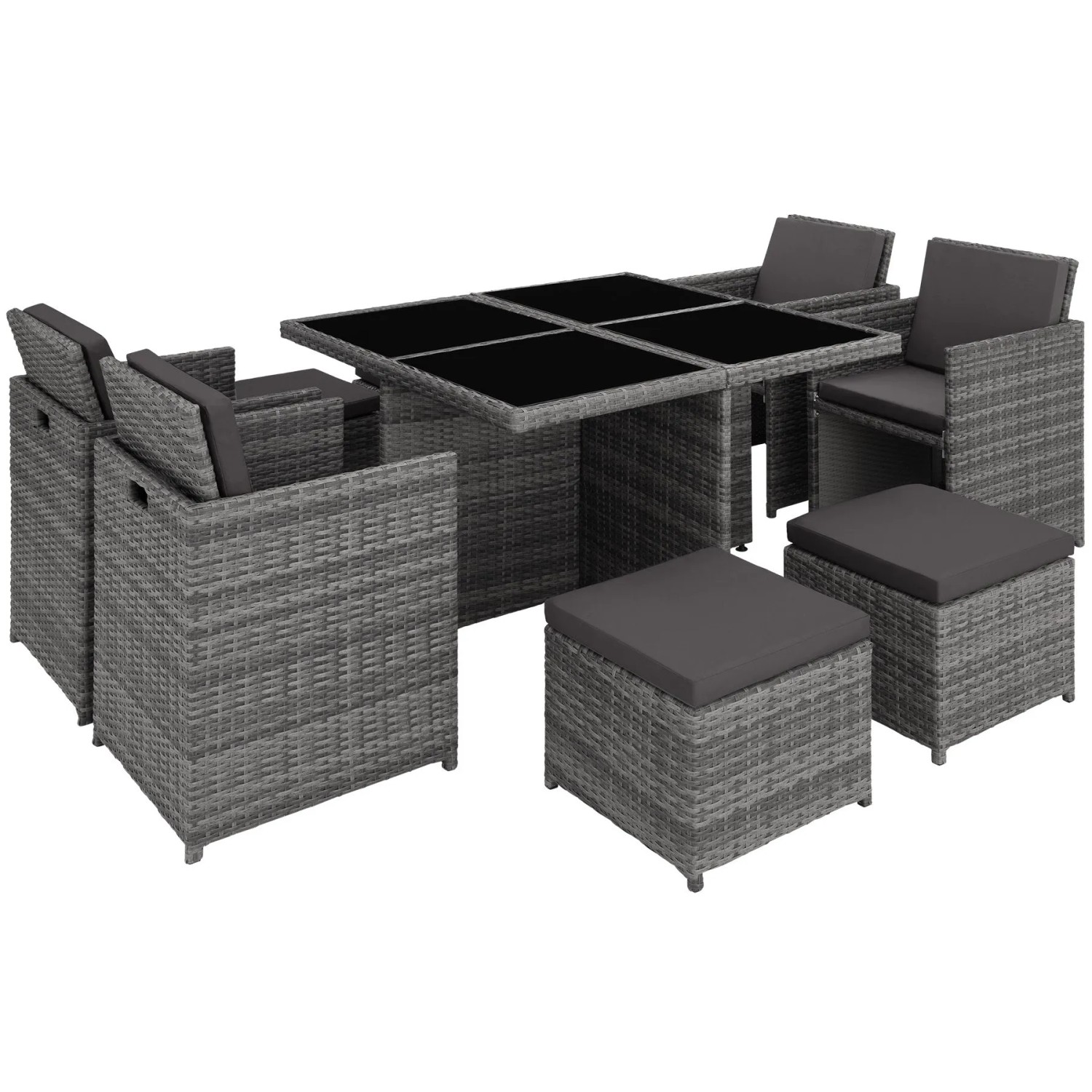 Tectake Aluminium Rattan Sitzgruppe Manhattan Wetterfest und Uv Beständig 2 Bezugssets  54 x 58 x 82 cm Grau