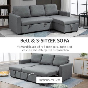 HOMCOM Ecksofa mit Schlaffunktion Leinen-Touch 211,5 x 146 x 85 cm