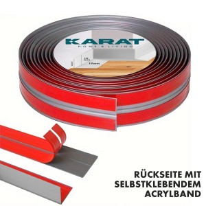 Graue KARAT Weichsockelleiste Riga, selbstklebend, 19x19mm, 25m Rolle.