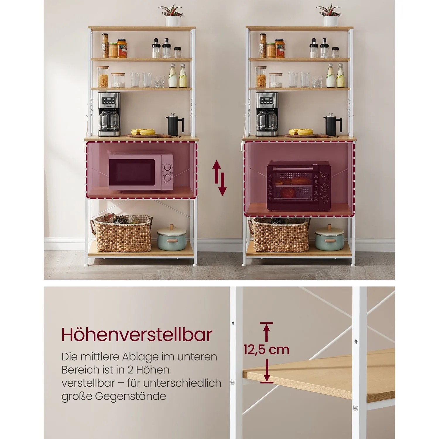 Vasagle Standregal Küche Stahl 40 x 80 x 167 cm Eichefarben-Weiß kaufen bei OBI