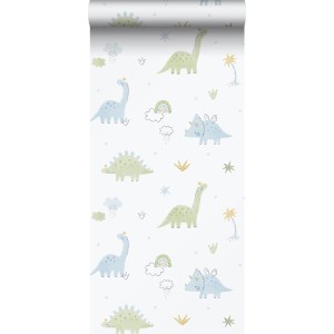 Sanders & Sanders Tapete Dinosaurier Hellblau Grün und Weiß 53 cm x 10.05 m