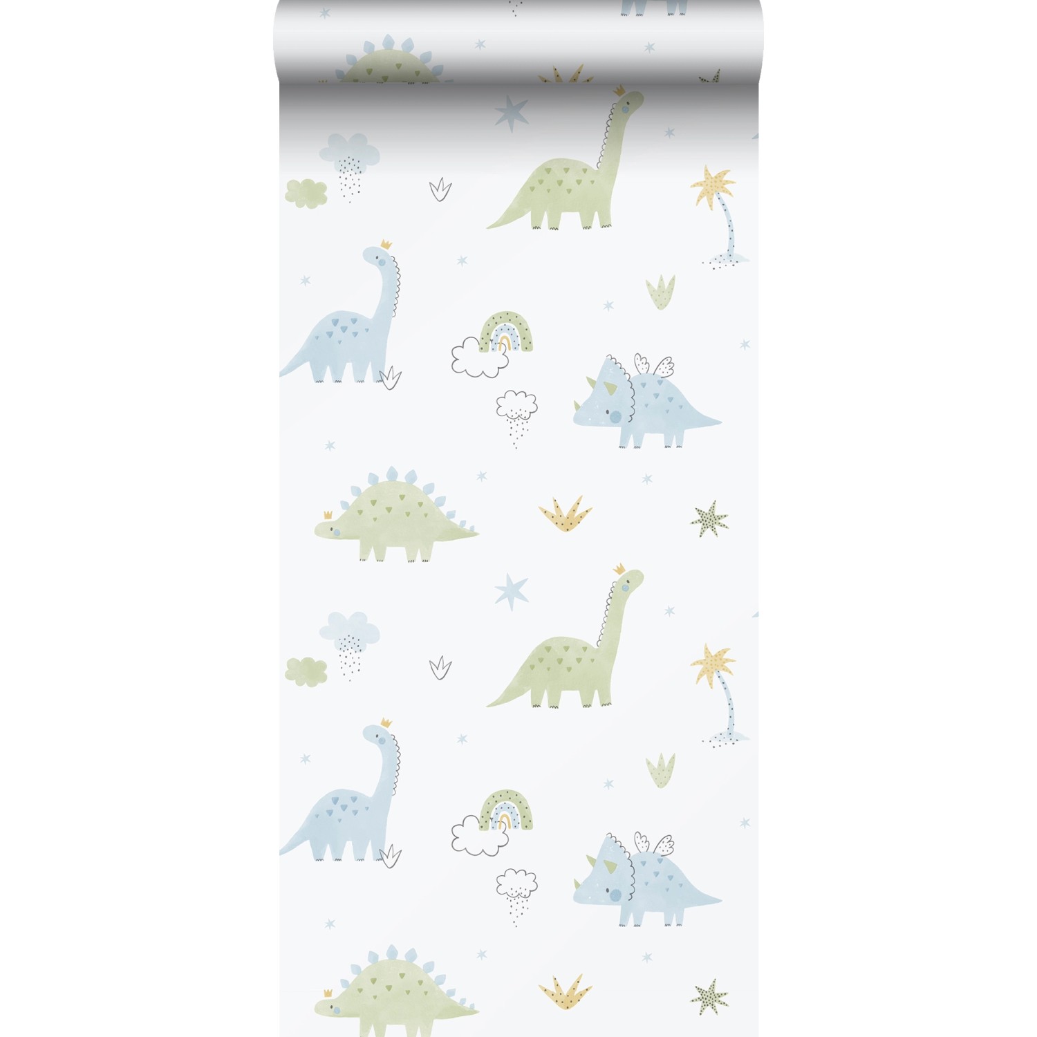 Sanders & Sanders Tapete Dinosaurier Hellblau Grün und Weiß 53 cm x 10.05 m günstig online kaufen