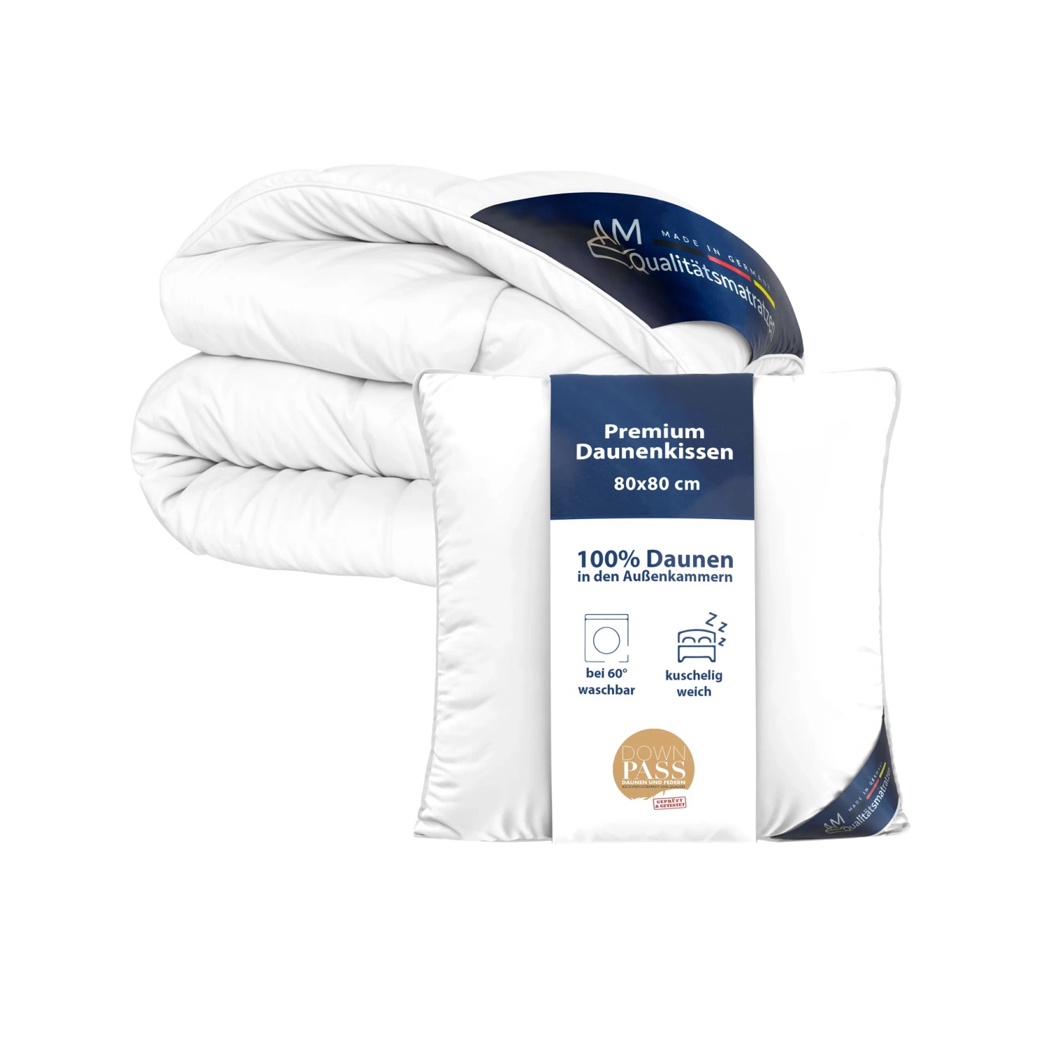 AM Qualitätsmatratzen Premium Winter Daunen Bettdecken- & Kissen 2er Set Made in Germany & DOWNPASS Zertifiziert 135x200...