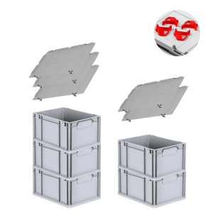 PROREGAL Spar Set: 5 Euroboxen mit Deckel, 4 Schnappverschlüsse rot, 20L, 30x40cm.