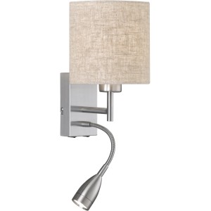 Wandleuchte Dreamer, 2-flammig, Nickel/Sand Leinen, mit flexiblem LED-Lesearm.
