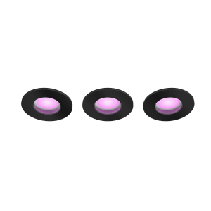 Philips Hue Xamento Einbauspots, 3er-Pack, Schwarz, mit farbigem Licht.