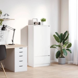 Weißer vidaXL Schrank mit Schublade aus Holzwerkstoff, 55,5x34x119,5 cm.