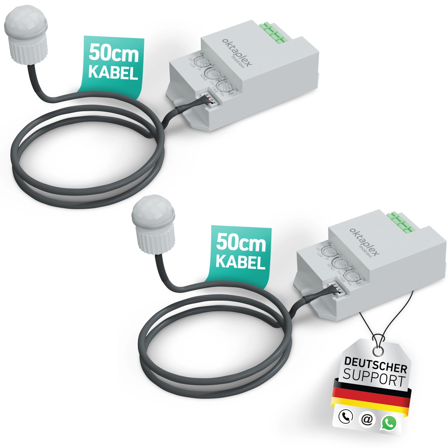 Oktaplex Jana 360 Grad Einbau Bewegungssensor 2er Set 50cm Kabel Bewegungsmelder IP65/20 Weiß 230V