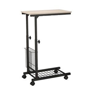 Costway Beistelltisch mit Rollen Laptoptisch Höhenverstellbar Natur