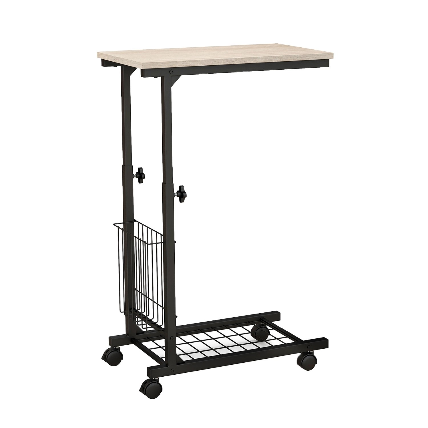 Costway Beistelltisch mit Rollen Laptoptisch Höhenverstellbar Natur günstig online kaufen