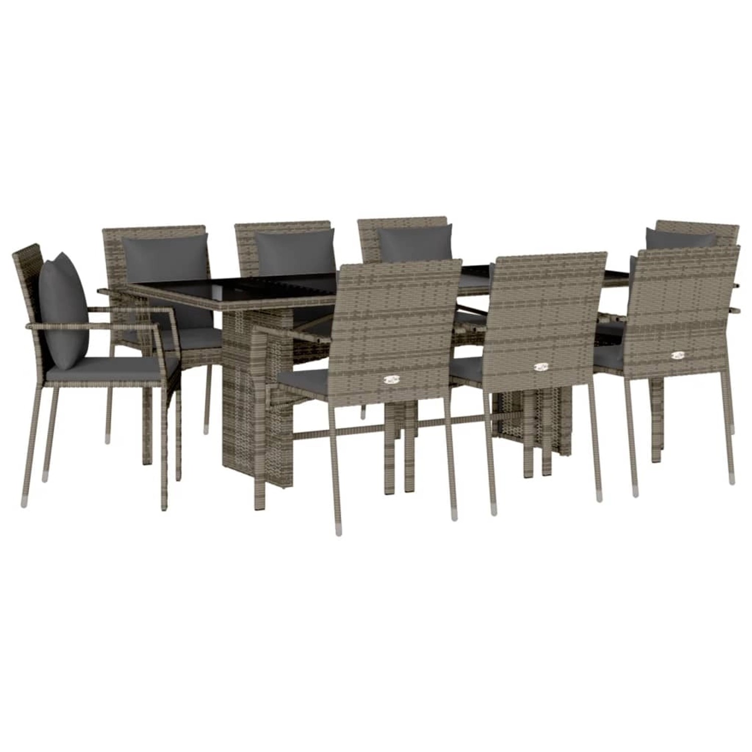 vidaXL 9-Tlg Garten-Essgruppe mit Kissen Grau Poly Rattan 3213493 günstig online kaufen