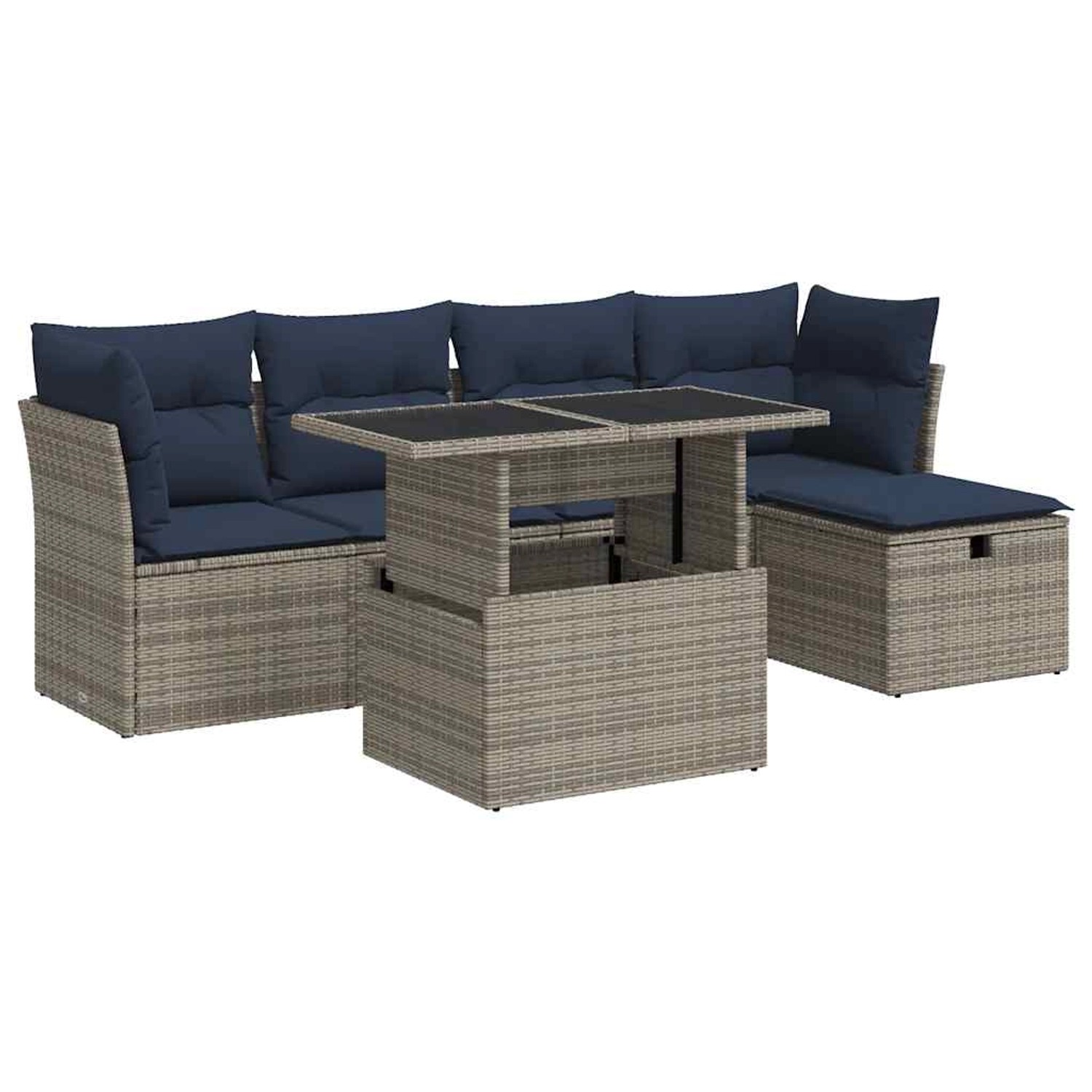vidaXL 6-Tlg Garten-Sofagarnitur mit Kissen Grau Poly Rattan Akazie 3327771 günstig online kaufen