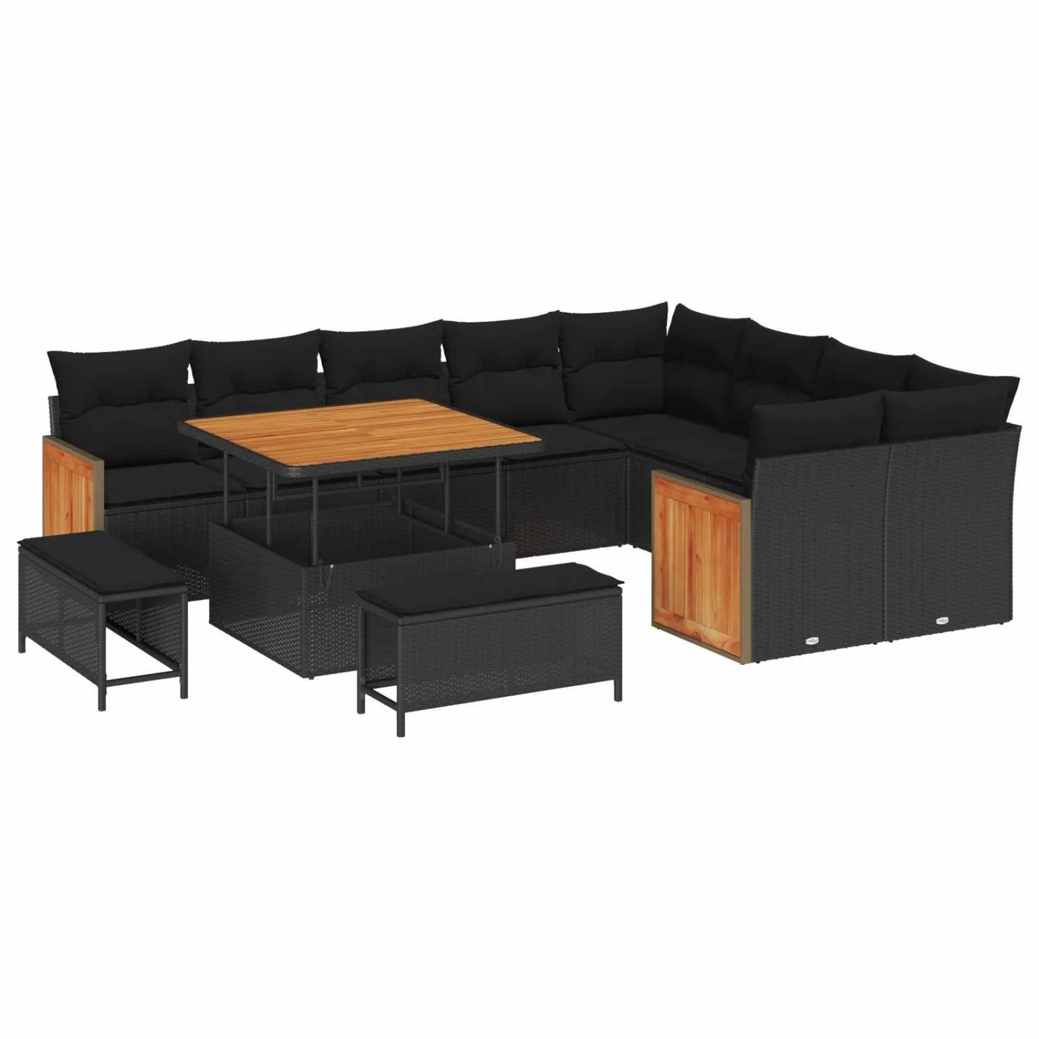 vidaXL Gartensofa-set mit Kissen 13-Tlg Schwarz Poly-Rattan 3365284 günstig online kaufen