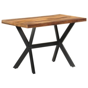 vidaXL Esstisch, 120x60 cm, Honigfarbenes Massivholz mit schwarzem Stahlgestell.