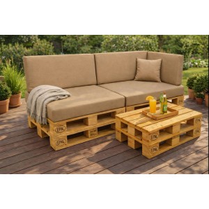 Setgarden Comfort Palettenkissen 6er Set Outdoor 120x60x10cm Sitzkissen + Rückenkissen 120x40x10cm 1tlg Beige