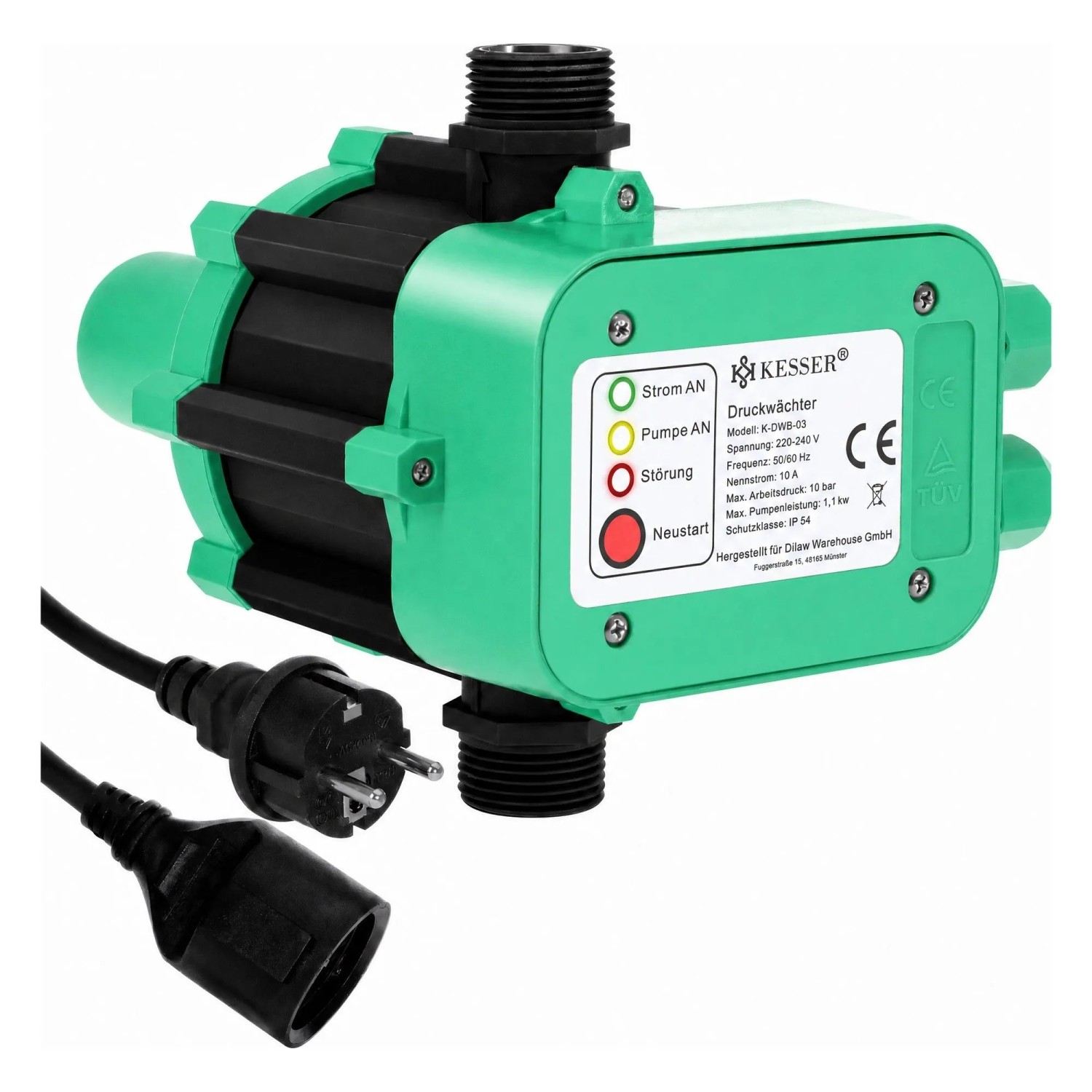 KESSER Druckschalter Pumpensteuerung Gartenbewässerung 1.1 kW Grün