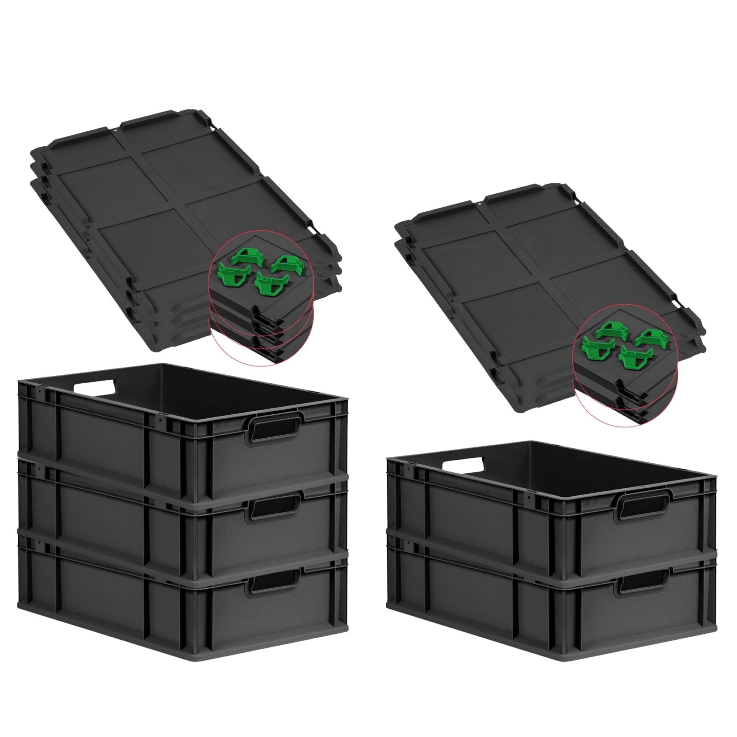 PROREGAL SuperSparSet 5x Eurobox Nextgen Grip Mit Auflagedeckel Und Grünen günstig online kaufen
