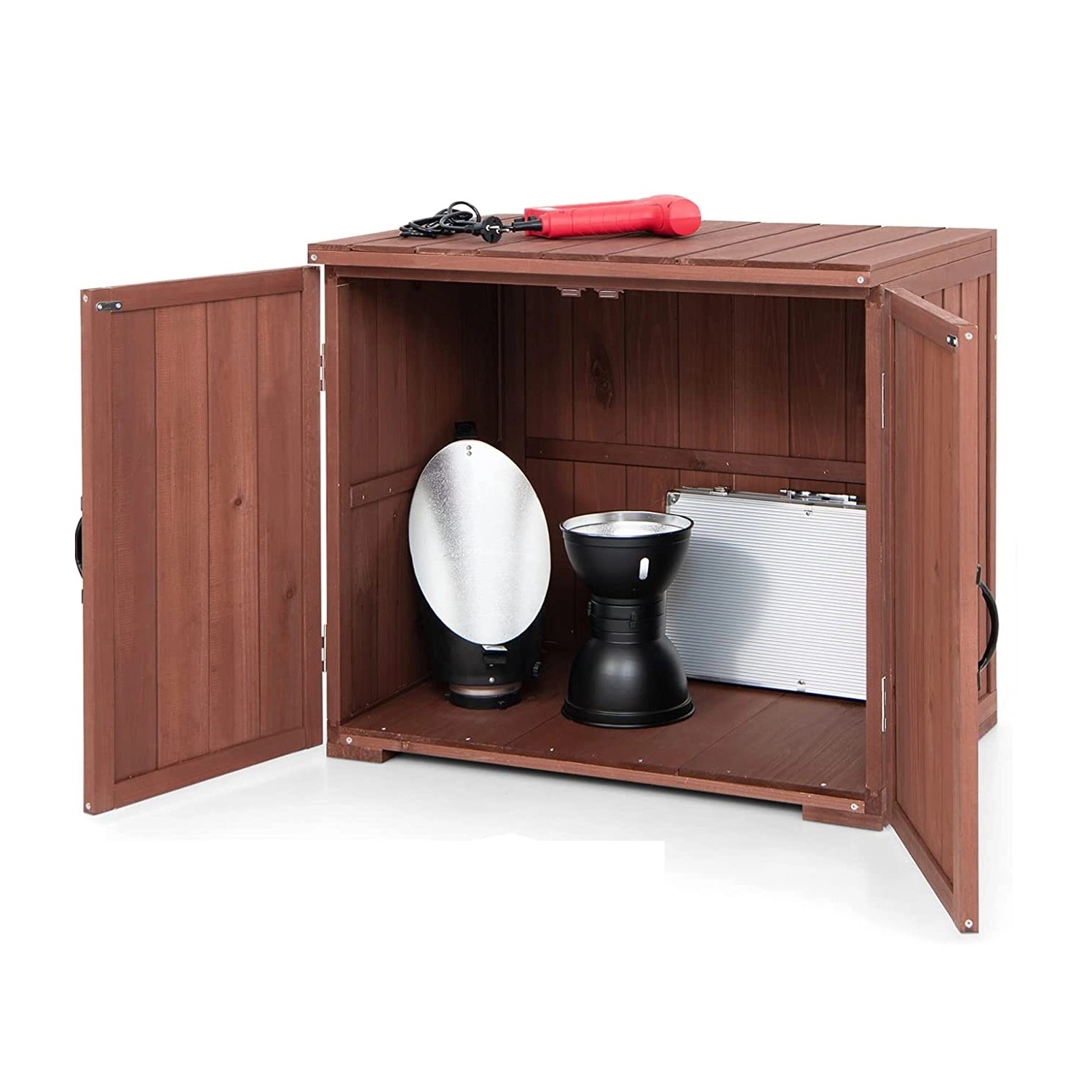 Costway Gartenschrank Holz Werkzeugschrank Braun 77 x 56 x 72 cm